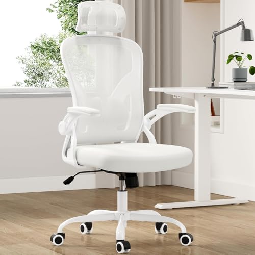 Farini Ergonomic Office Chair Comfy Swivel High Back with Headrest and Aremrests Adjustable Lumber Support for Home Office Computer Room White/White