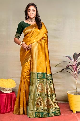 Image of C J Enterprise Women's Pure Kanjivaram Silk Saree Paithani Soft Wedding Sarees With Blouse Piece (Chand paithani)