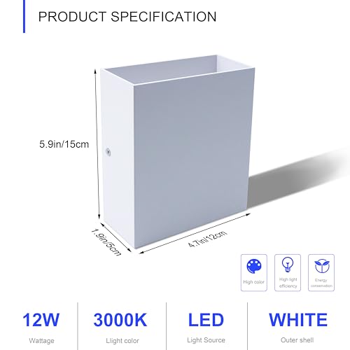 Image of KICAAO LED Wall Sconces Set of Two, 12W Wall Light, White Warm Light 3000K | Hardwired Aluminum Modern Wall Lamp, Up Down Wall Mount Lights for Living Room Hallway Bedroom Decor