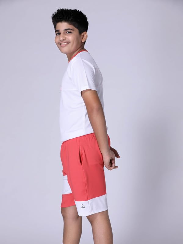UMILDO Boy's Active Sports Wear Knee Length Solid Polyester Relaxed Fit Shorts_Red-White - Image 6 thumbnail