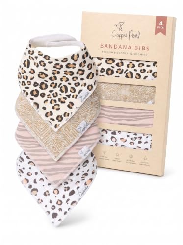 Image of Copper Pearl Baby Bibs 4 Pack, Bandana Drool Bibs for Baby Girl & Boy, Soft Cotton Bibs for Drooling and Teething