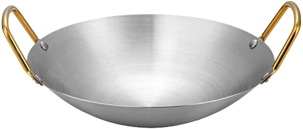 Padella per paella in acciaio inox spesso, forma rotonda, wok in stile cinese per casa, esterno, ristorante, 27,8 x 7,2 cm