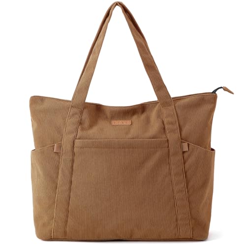 Lekesping Sac Cabas Femme Ordinateur 15,6 Pouces, Sac Fourre Tout Velours Cotelé Femme, Grand Sacs a Main Femmes XXL, Sacs de Plage avec Fermeture Éclair...