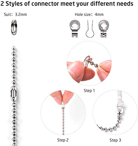 Image of 4PCS Ceiling Fan Pull Chain, Bulb and Fan Pattern Pull Chain Extension, Light Pull Chain, 12 Inches Fan Pulls Chain with 3mm Diameter Beaded Ball Connector, Silver