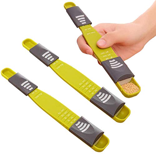 AmzUPER ERA maatlepels set 3 stuks double end doseerlepel instelbaar aantal 8 verschillen, voor suiker, zout, koffie, melk, poeder, proteïnepoeder, leuke keukenhulp