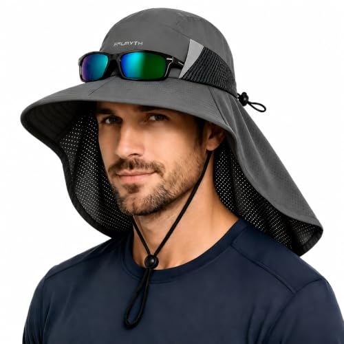 Image of Palmyth Fishing Hat Wide Brim Sun Hat with Neck Flap & Sunglasses Storage