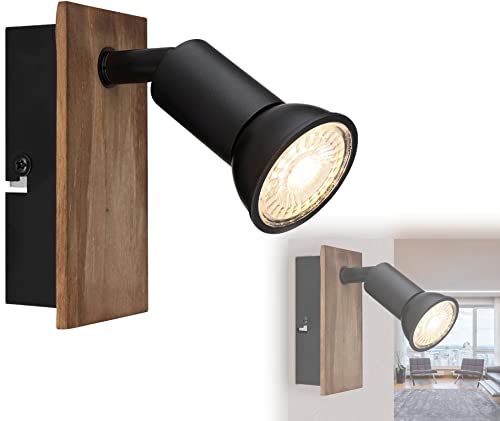 bmf-versand® Applique murale pour chambre à coucher avec interrupteur - Lampe murale pour salon aspect bois noir - Lampe de lecture murale 1 spot - Spot mural GU10 sans prise Cover