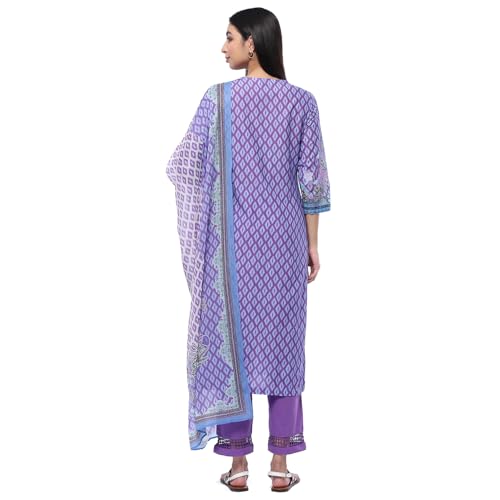 Image of BIBA Women's Purple Cotton Straight Suit Set