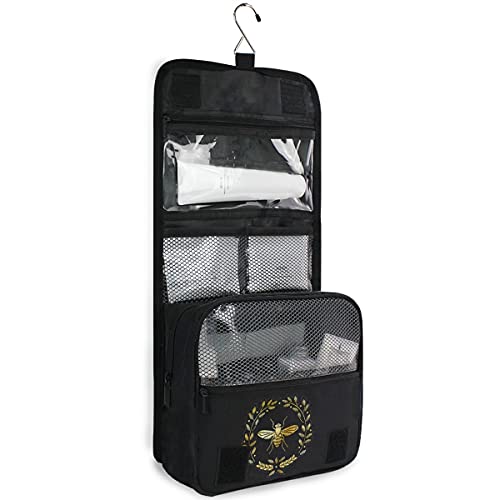 JUAMA Embroidered Bee Toiletry Bag Travel Wash Bag Organised Toiletry Bag Hanging Toiletry Bag Gym Camping Toiletry Bag Portable Cosmetic Organiser Bag for Women Girls Kids