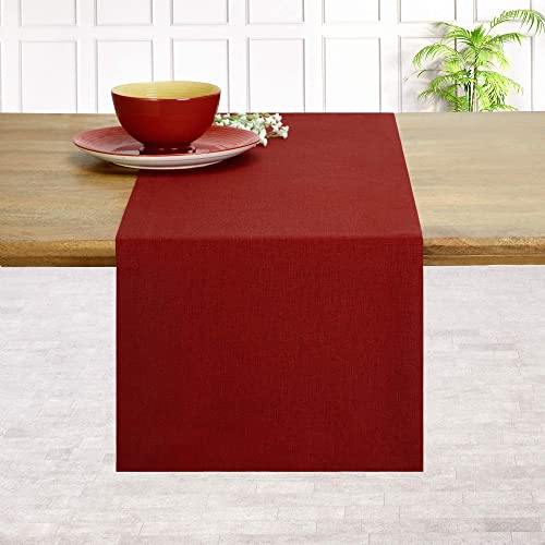 D'Moksha Homes Linen Red Table Runner 122 CM, 100% Pure Linen Table Runner 36 x 122 cm for Coffee Tables Dresser, Dining
