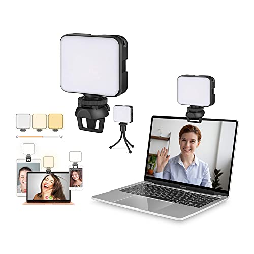 Kit de Iluminación para Videoconferencia, Lámpara de Cámara Web con Clip y Trípode, LED Luz de Cámara Regulable y Recargable para Transmisión en Vivo, Grabación de vídeo, Maquillaje, Videoconferencia Cover
