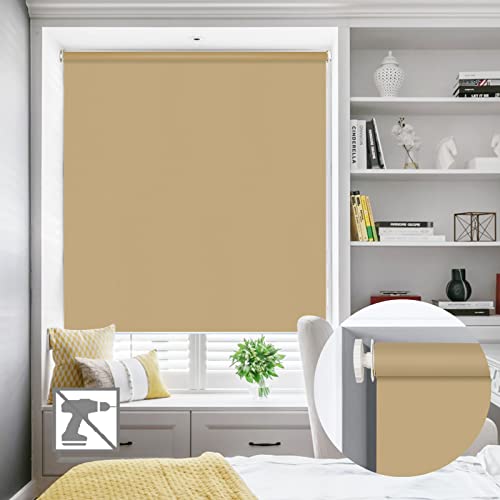 No Drill Inside Mount Blackout Roller Shades, Stone Custom No Tools Tension Window Blinds, Easy Install Waterproof Blinds for Windows, Doors