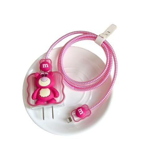 Image of Dezet for iPhone Charger 18-20W Cute Cartoon Charging Cable Protector Set for iPhone Fast Charging USB Cable with Protective Silicone Cover & Organizer Clip Stylish Design (MAROON CAT 7TH)