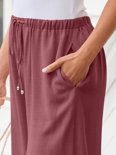 Image of LILLUSORY Linen Wide Leg Pants Womens Palazzo Flowy Beach Vacation 2026 Summer Spring Fashion Outfits Clothes Clothing Trendy Skirts Cute Resort Wear Cruise High Waisted Boho Travel Trousers Pockets