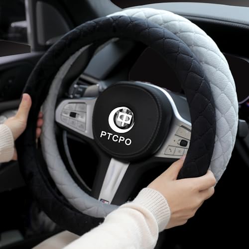 PTCPO Soft Car Steering Wheel Cover for Sedan, SUV, Warm Luxury Velvet, Odorless, Universal, Anti Slip, Summer Winter, Black, Standard Size[14