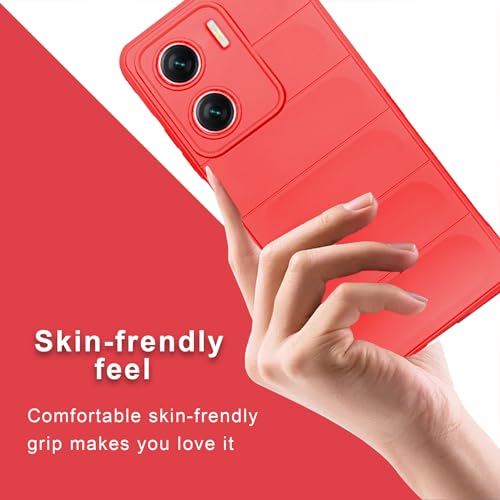 Image of A rtistque Liquid Silicone Stripes Back Cover Case for Vivo V29e 5G | with Camera Protection | with Inner Fabric | Anti Slip Grip | AirBag Case - Red