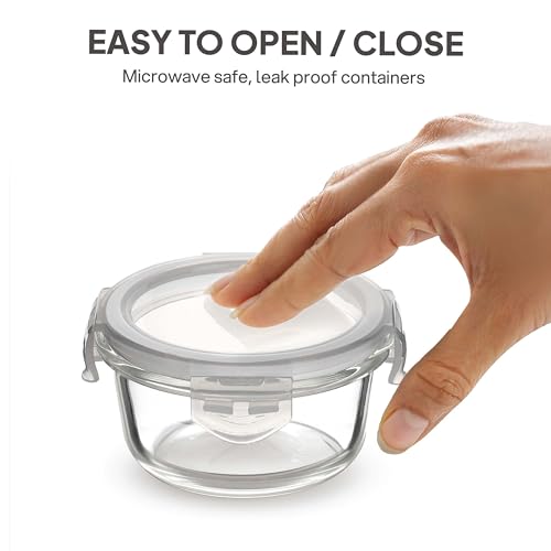 Image of CELLO Royale Glass Lunch Box Set of 2 Pcs with Vertical Jacket, Clear | Microwave Safe 2 x 400 ml Round Glass Containers | Leadfree, Leakproof, Airtight Clip Lock Lid Tiffin Box for Office & Travel
