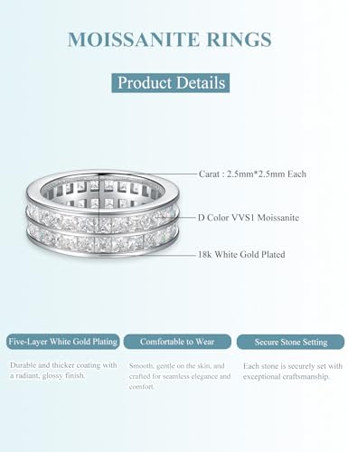 Moissanite Wedding Band Eternity Rings Princess Cut D Color VVS1 Moissanite Channel Set, 925 Sterling Silver Moissanite Rings for Men Women4