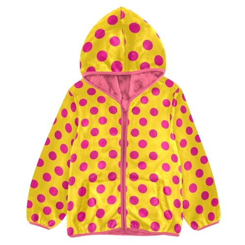 Retro Polka Dots Toddler Fleece Jacket Baby Girls Hooded Zipper Long Sleeve Thick Warm Outerwear 3-10 Years