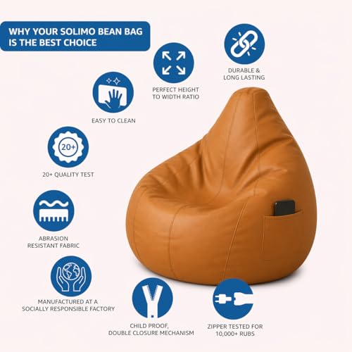Image of Bean Bag Cover | Ergonomic Gaming Seat, Premium Leatherette, Washable Cover, Durable Double Stitching | Perfect for Lounge & Bedroom Side Mobile Pocket Cover Only No Bean Filler (Tan, XXXL)