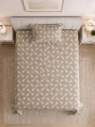 Image of Mafatlal 130 GSM Pearl Printed Single Bedsheet with 1 Pillow Cover | 60 x 90 Inches | Cozy Microfiber Bedding | Smooth Texture, Shrink Resistant, Vibrant Colors, Long-Lasting Quality | Khaki Green