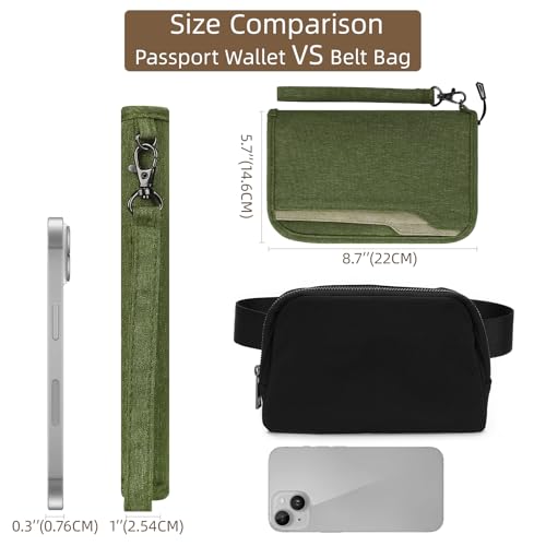 Image of ZOPPEN Passport Holder Family RFID Passport Wallet, Passport Holder Women /Men, Travel Wallet Documents Organizer Zipper Case with Removable Wristlet Strap, Travel Essentials for Flying, #06 Green, One