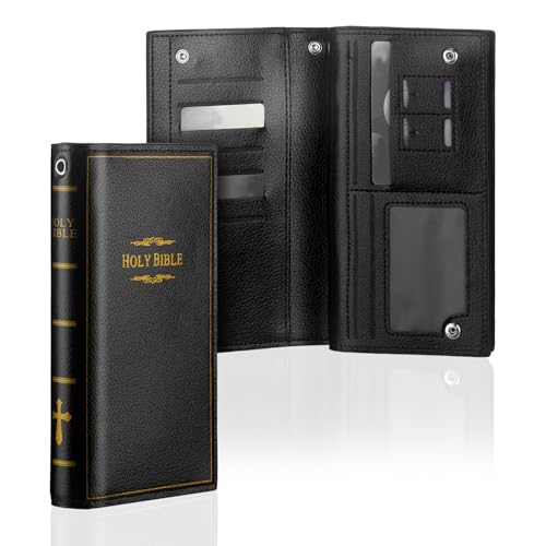 Holy Bible Book Wallet Pastor Gift Faux Leather Bible Verse Purse Religious Faith Checkbook Verse Leather Wallet with Magnetic Clasp for Christmas Men Women Christian Father Gifts