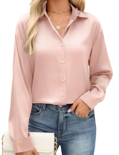 CMTOP Bluse Damen Satin Bluse V-Ausschnitt Hemden Langarmshirt Elegant...