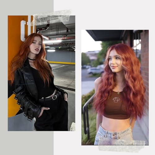 Resmeyer Long Auburn Wig for Women 26 Inch Middle Part Wavy Women Charming Wigs Realistic Natural Looking Synthetic Heat Resistant Fiber Hair for Daily Party Use