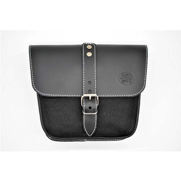 Borsa nera in pelle e cotone cerato compatibile con Moto Guzzi V7 III - V9 - V7 850 Ex Moto - Borsa da fianchetto in Pelle e waxed cotton