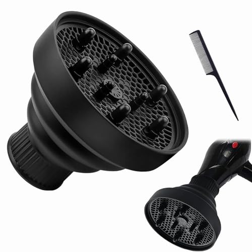 Difusor Pelo Rizado Difusor, Difusor de Silicona para Secador de Cabello, Difusor Universal de Silicona, Difusor de Secador de Pelo de Viaje, Accesorio de Soplador Portátil Plegable, Negro,1Pcs