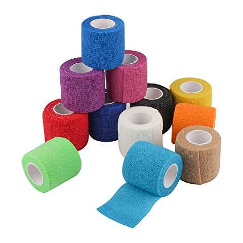 Mooerca 12 Pack Self Adherent Cohesive Wrap Bandages 2 Inches X 5 Yards, First Aid Tape, Elastic Adhesive Athletic, Sports wrap Bandage for Sports, Wrist, Ankle (Rainbow) Cover
