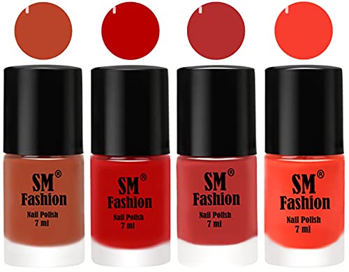 Image of Nail Polish Combo Set (Pack of 4) Quick Dry Gel Finish Nail Paint | Light Coral,Red,Coral Pink ,Light Orange | 7 ml Each