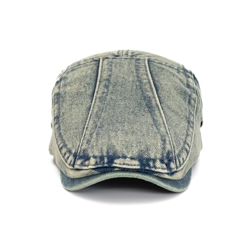 Image of Cotton Newsboy Cap,Breathable Ivy Gatsby Cabbie Beret Hat for Men's Women Driving Hunting Golf (Retro Denim Green)