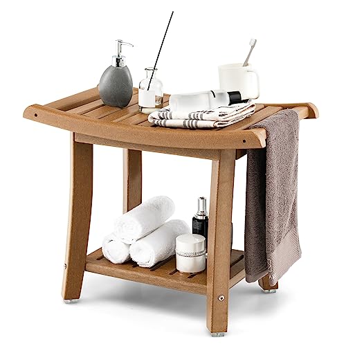 COSTWAY Duschbank Bad, Sitzbank mit Ablage, Badhocker 170 kg belastbar,...
