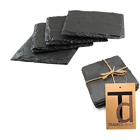 Tradeco direct® Natural Slate Square Drinks Coasters 10cm x 10cm Set of 4. Anti Scratch Bottom, Tableware, Tea, Coffee Cover