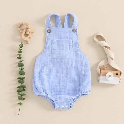 Infant Baby Boy Girl Romper Bodysuit Cotton Linen Suspender Overalls Solid Sleeveless Square Neck Summer Outfits2