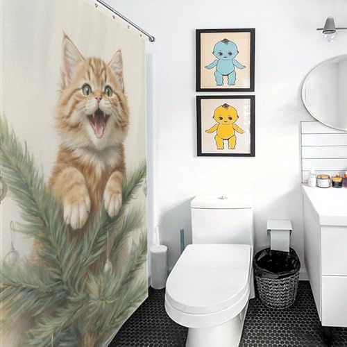 Rideau de douche imperméable chat de Noël en polyester anti-goutte - 5