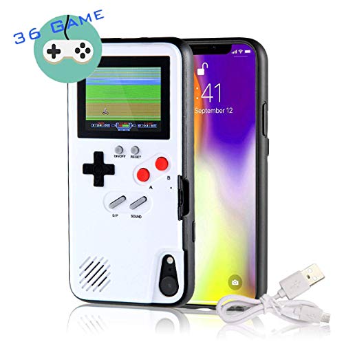 Preisvergleich Produktbild WESION Spielbarer Gameboy Fall Gameboy Handyhülle für iPhone, Farbdisplay Gameboy Handyhülle, Retro Gaming Schutzhülle mit 36 klassischen Spielen (iPhone XR, Weiß)