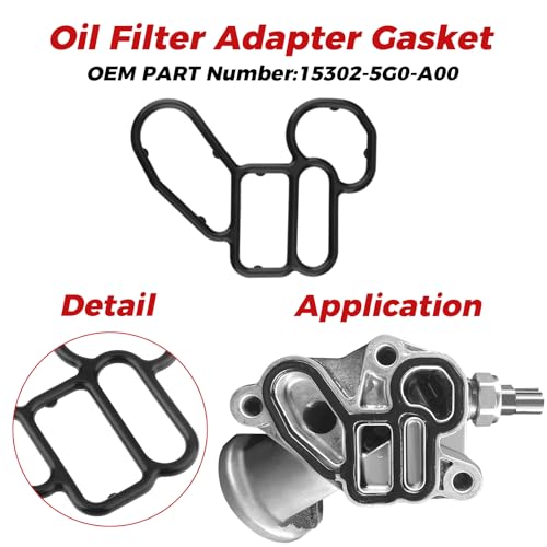 Image of 15302-5G0-A00 B33360 Oil Filter Base Gasket Head Cylinder Solenoid Valve Gasket Compatible with 2013-2022 Acura MDX /RDX /RLX /TLX Honda Accord /CROSSTOUR /Odyssey /Passport /Pilot /Ridgeline 3.5L V6
