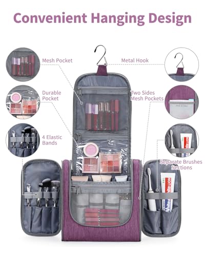 Image of Hanging Travel Toiletry Bag Cosmetic Make up Organizer for Women and Men (Large, A-Purple)