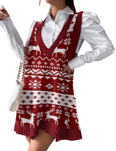 Image of Zeagoo Womens Sweater Vest Dress Pattern Knitted Pullovers Sweaters V Neck Tank Sweater Dress with Pockets