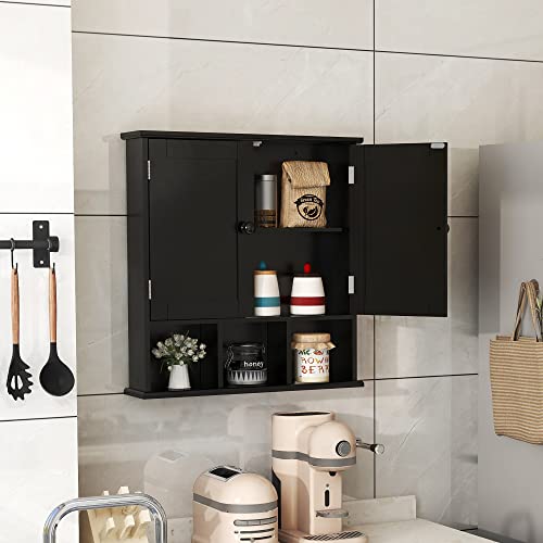 image for TaoHFE Black Bathroom Cabinet, Wall Mounted 2 Door Storage With Adjust