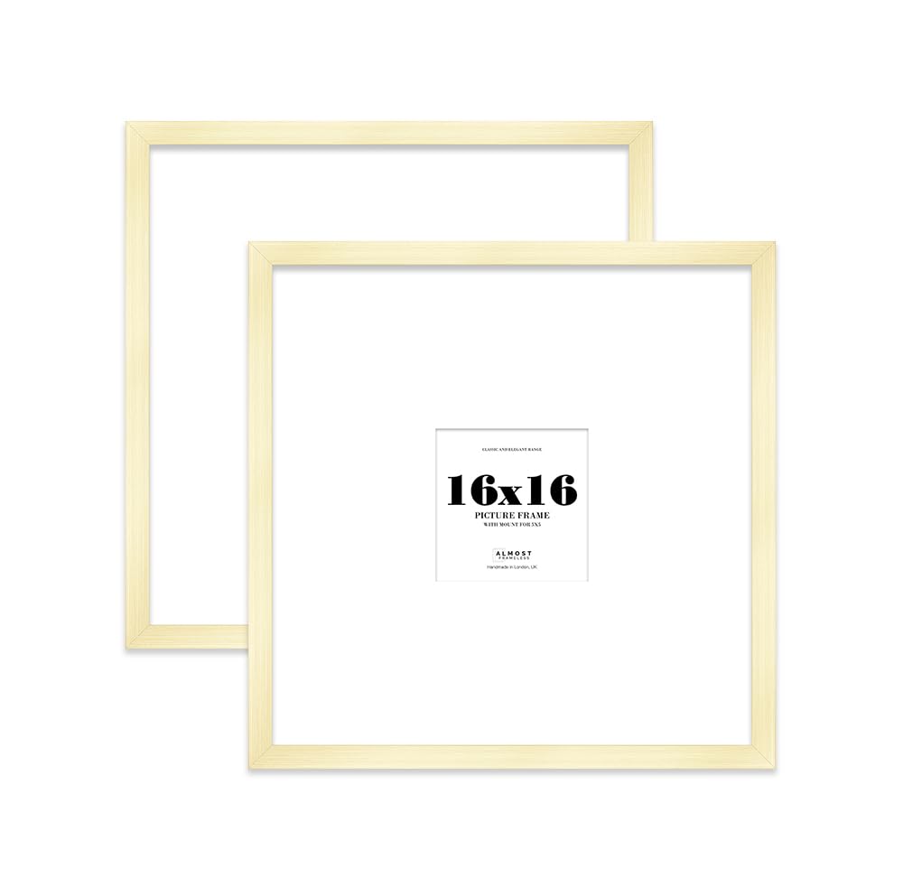 16x16 Gold Picture Frame with Large Mount for 5x5 Photos, Prints - Modern Square Wall Frame, Set of 2