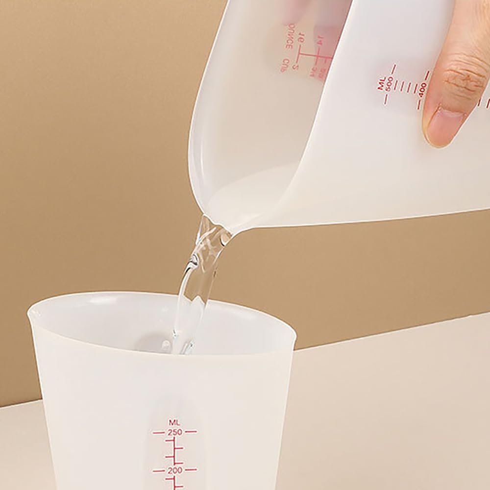 Taza Medidora 3 tazas medidoras de silicona con escala, transparentes, resistentes al calor, suaves, for hornear Jarra Medidora Cocina(White 500ml)