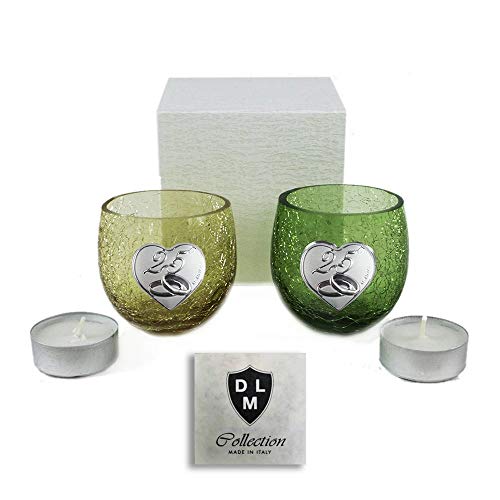 DLM-29679 (Kit 6 Pezzi) Portacandela Bicchiere Porta Candela in Vetro con Cuore Coppia FEDI 25 Anniversario Nozze d'Argento Venticinquesimo bomboniera