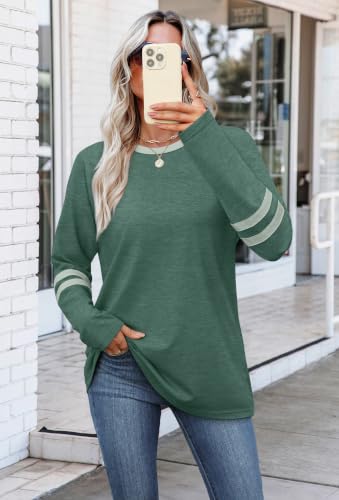 Image of Sampeel Long Sleeve Shirts for Women Color Block Casual Tops Fall Outfits 2026 Basic Tees Trendy Spring Clothes
