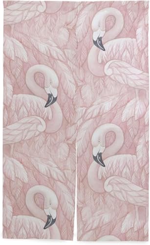 のれん フラミンゴ ピンク 暖簾 カーテン おしゃれ 間仕切り 遮光 目隠し ロング 断熱 つっぱり棒 突っ張り棒 伸縮棒付き 86*143cm インテリア 喫茶店 居酒屋 飾り付け 装飾 34x56inch