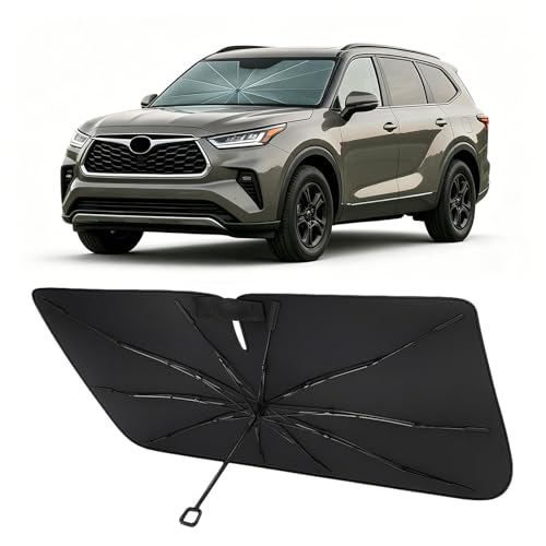 Image of Proadsy Custom Fit 2020-2026 Highlander Windshield Sun Shade Umbrella | Advanced Ice Crystal Material, -54F Cooler, Zero-Gap Sunblock, Instant Setup & Foldable Design for Summer Parking, Daily Use