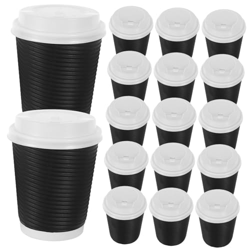 Garneck 50個入り ダブルウォール断熱波形紙コーヒーカップ 蓋付き ホットティー対応 滑り止め設計 オフィスやカフェ向け使い捨て飲料カップ